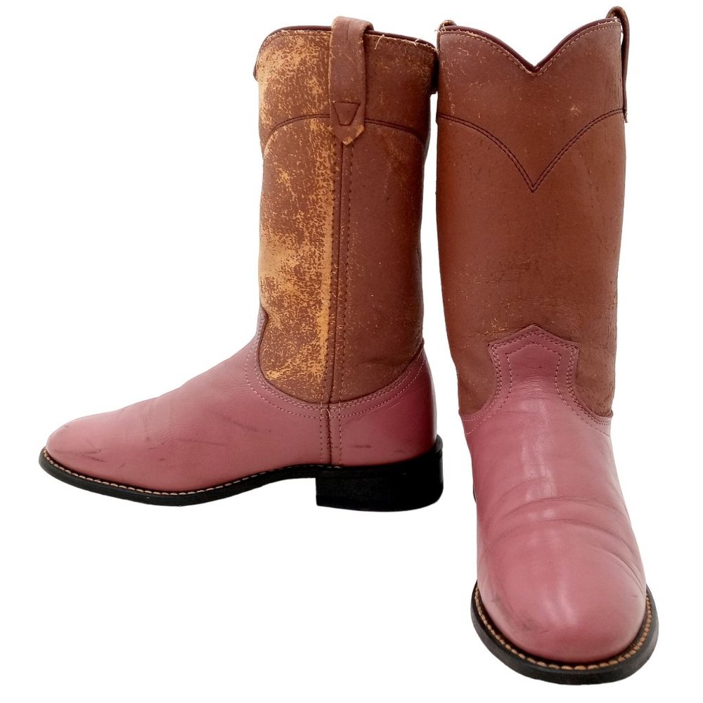 Distressed Acme Cowboy Boots Pink Mauve Womens Size 6.5 M Cowgirl Western Ladies